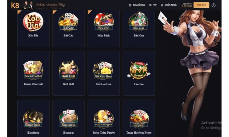 Sảnh game bài 3D K8 đa dạng. Sảnh game bài 3D K8 đa dạng.